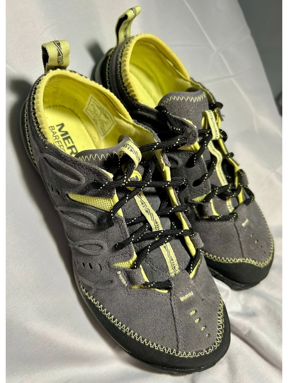 Merrell Barefoot Contour Glove Womens 6.5 Castle Rock Gray Yellow Vibram hiking